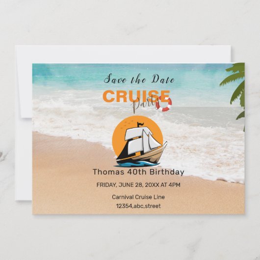 Cruise Party 40 verjaardagsfeestje Save The Date (Voorkant)