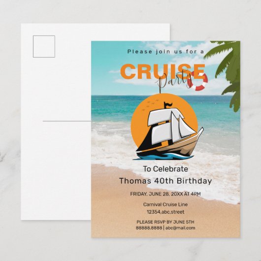 Cruise Party 40 verjaardagsfeestje Uitnodiging Briefkaart (Voorkant / Achterkant)