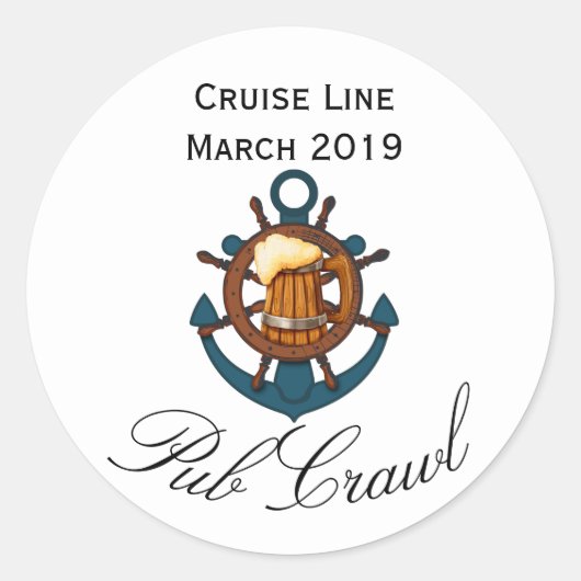 Cruise Pub Crawl Activiteit Dag Drinken Ronde Sticker (Voorkant)