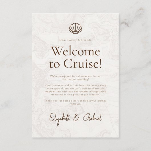 Cruise reizen reisroute bestemming bruiloft informatiekaartje (Voorkant)