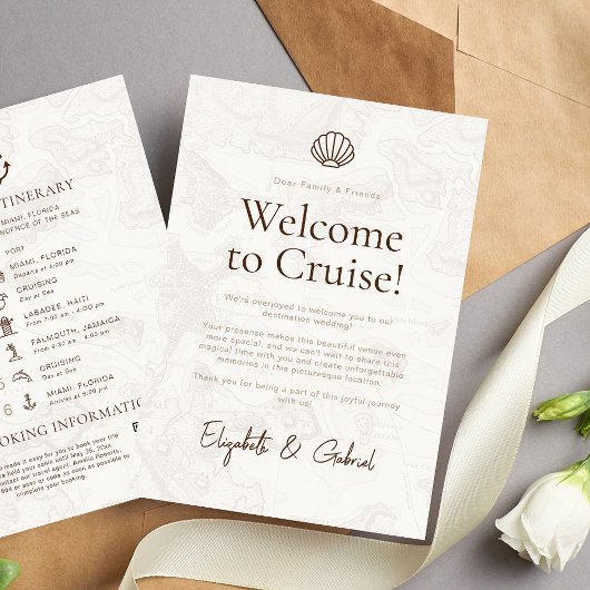 Cruise reizen reisroute bestemming bruiloft informatiekaartje