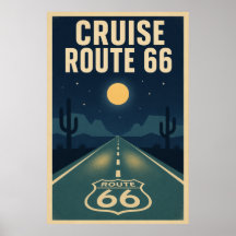 Cruise Route 66 Middernacht Litho