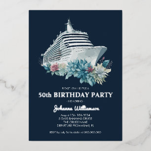 Cruise Ship 50th Birthday Party Luxury Silver Folie Uitnodiging