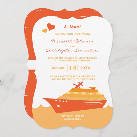 Cruise Ship All Aboard Ship Wedding Kaart (Voorkant / Achterkant)