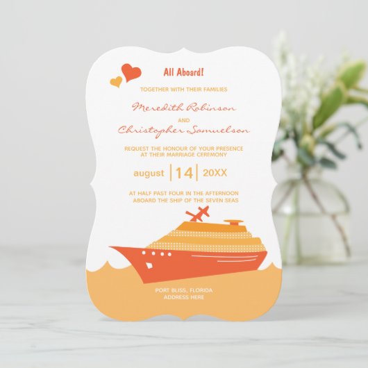 Cruise Ship All Aboard Ship Wedding Kaart (Staand voorkant)