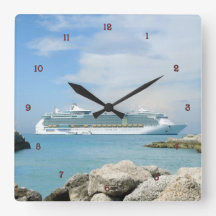 Cruise Ship at CocoCay Square Wall Clocks
