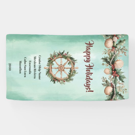 Cruise Ship Christmas Holiday Coastal Cabin Door Spandoek (Horizontaal)