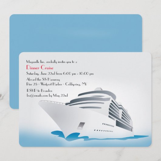 Cruise Ship Dinner Cruise Invitation Kaart (Voorkant / Achterkant)