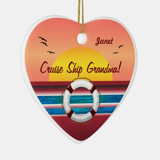 Cruise Ship Grandma - Gepersonaliseerd hart Keramisch Ornament (Rechts)