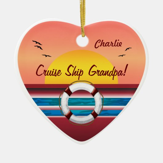 Cruise Ship Grandpa - Gepersonaliseerd hart Keramisch Ornament (Voorkant)