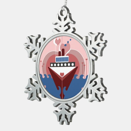 Cruise Ship Love Pewter Snowflake Ornament (Rechts)
