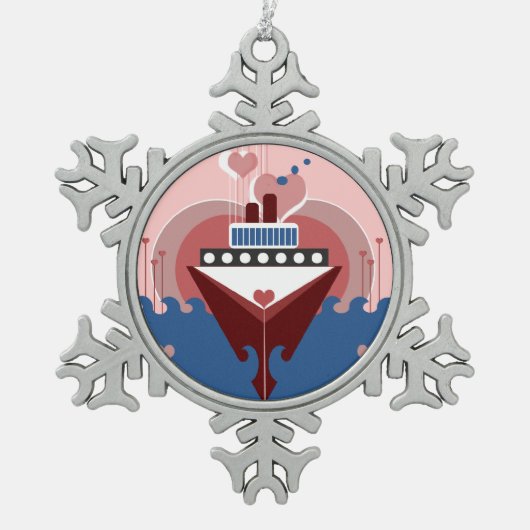 Cruise Ship Love Pewter Snowflake Ornament (Voorkant)