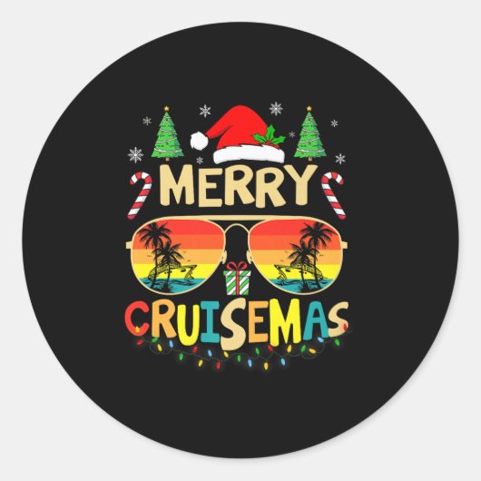 Cruise Ship Merry Christmas Lights Cruising Vacati Ronde Sticker (Voorkant)