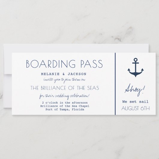 Cruise Ship Nautical Boarding Pass Weddenschap Kaart (Voorkant)