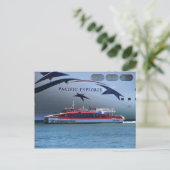 Cruise Ship Pacific Explorer en kleinere boot Briefkaart (Staand voorkant)