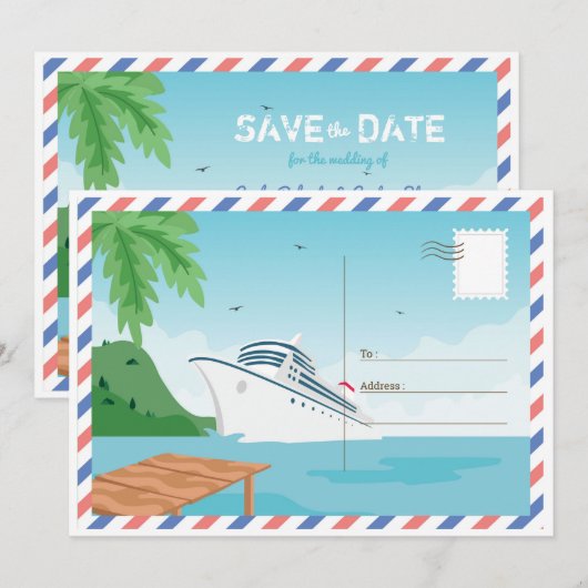 Cruise Ship Save the Date Briefkaart/ Kaart (Voorkant / Achterkant)