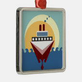 Cruise Ship Sunrise Silver Framed Square Ornament (Rechts)