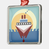 Cruise Ship Sunrise Silver Framed Square Ornament (Links)
