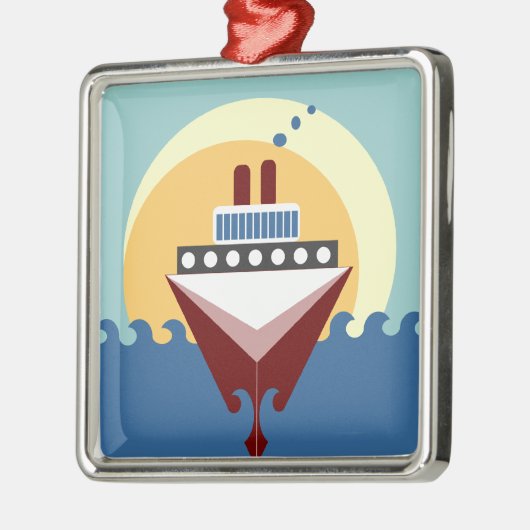 Cruise Ship Sunrise Silver Framed Square Ornament (Links)