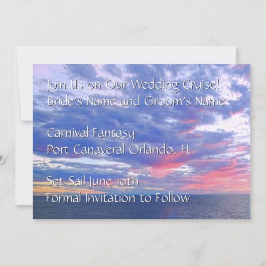 Cruise Ship Wedding Save the Date Ocean Sunset (Achterkant)
