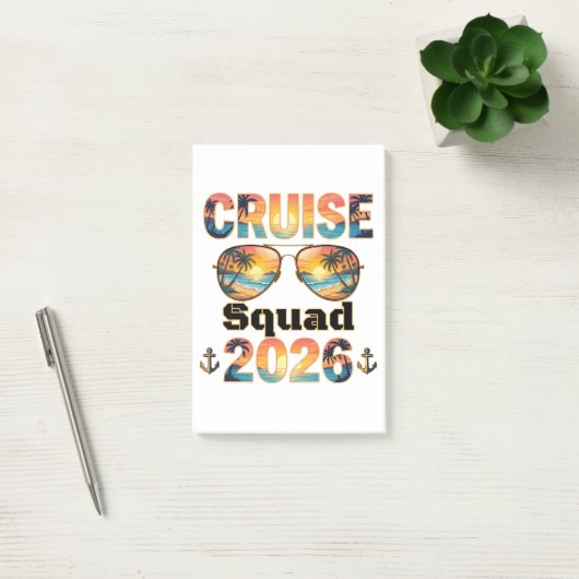 Cruise Squad 2026 - Retro Zonsondergang Post-it® Notes (Kantoor)
