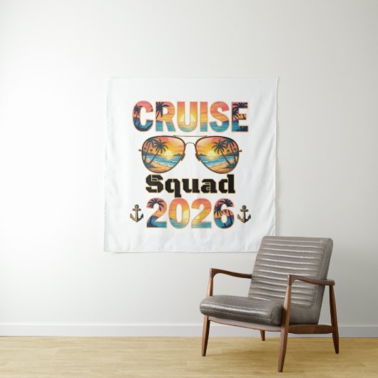Cruise Squad 2026 - Retro Zonsondergang Wandkleed (In situ)