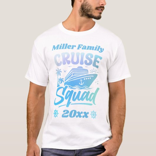 Cruise Squad Aangepaste Naam en Datum Blauw en Gro T-shirt (Voorkant)
