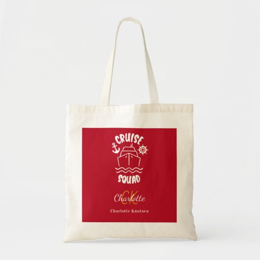 Cruise squad red white monogram name tote bag (Voorkant)