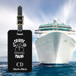 Cruise squad zee zwarte witte monogram bagagelabel<br><div class="desc">Een zwarte achtergrond,  versierd met een cruiseschip en de tekst: Cruise Squad. Pas uw monogram initialen en volledige naam aan de voorzijde aan en voeg deze toe. Terug: voeg je contactgegevens toe.</div>