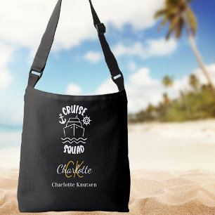 Cruise squad zwarte witte naam monogram initiaal crossbody tas