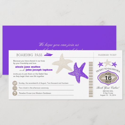 Cruise Starfish Boarding Pass Wedding Kaart (Voorkant / Achterkant)