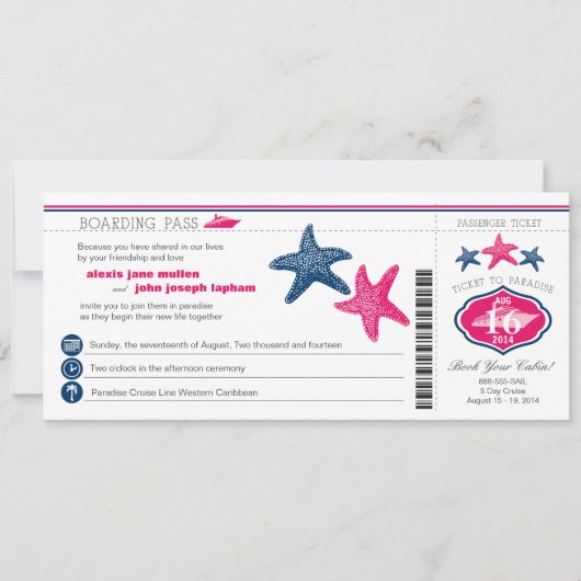 Cruise Starfish Boarding Pass Wedding Kaart (Voorkant)