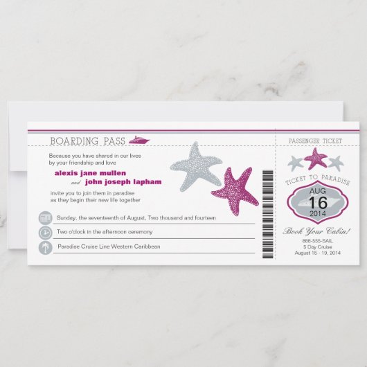 Cruise Starfish Boarding Pass Wedding Kaart (Voorkant)