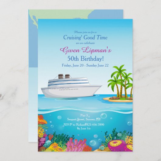 Cruise to Paradise Invitation Customized Kaart (Voorkant / Achterkant)