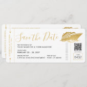 Cruise Weddenschap Ticket Boarding Pass Gold Save The Date (Voorkant / Achterkant)