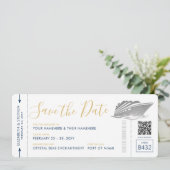 Cruise Weddenschap Ticket Silver Boarding Pass Save The Date (Staand voorkant)