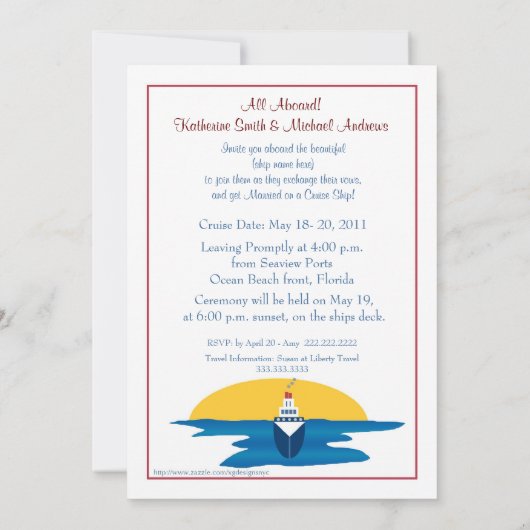 Cruise Wedding - Sunset Invitation Kaart (Achterkant)