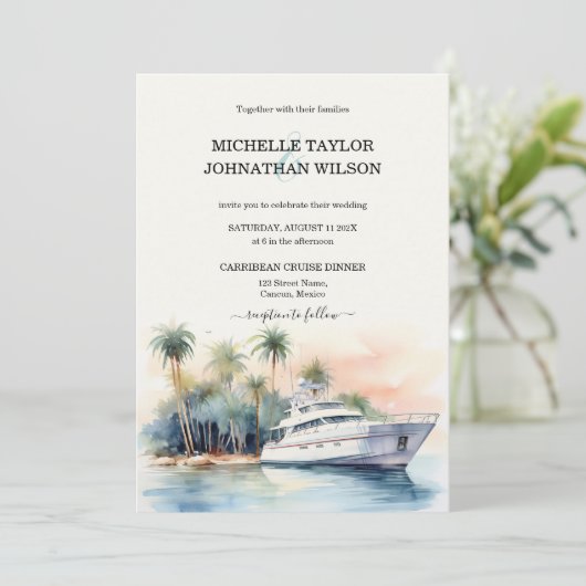 Cruise Yacht Bestemming Bruiloft Palm Trees Strand Kaart (Staand voorkant)
