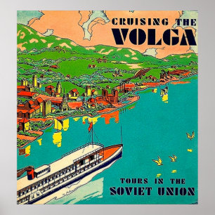 Cruisen op de Wolga rivier, Sovjet-Unie reizen Poster