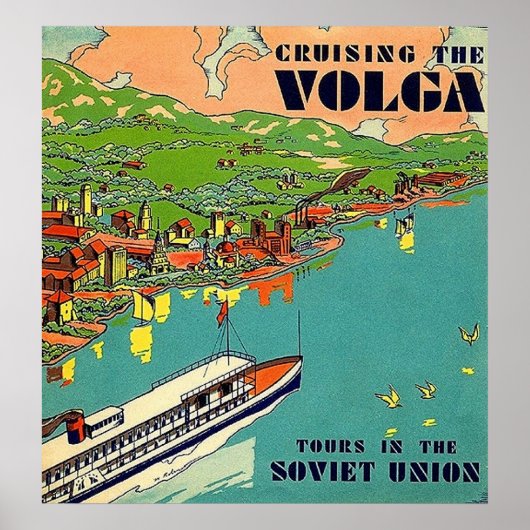 Cruisen op de Wolga rivier, Sovjet-Unie reizen Poster (Voorkant)