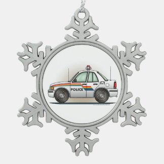 Cruiser-auto van politie tin sneeuwvlok ornament