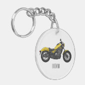 Cruiser motorfiets cartoon illustratie sleutelhanger (Voorkant Links)