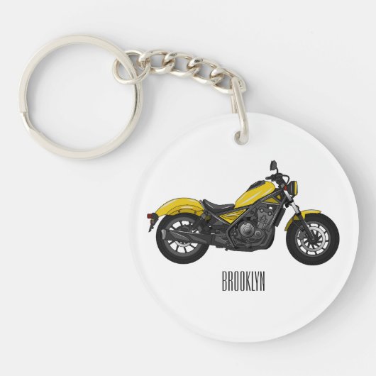 Cruiser motorfiets cartoon illustratie sleutelhanger (Voorkant)
