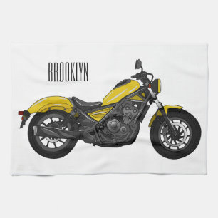 Cruiser motorfiets cartoonillustratie theedoek