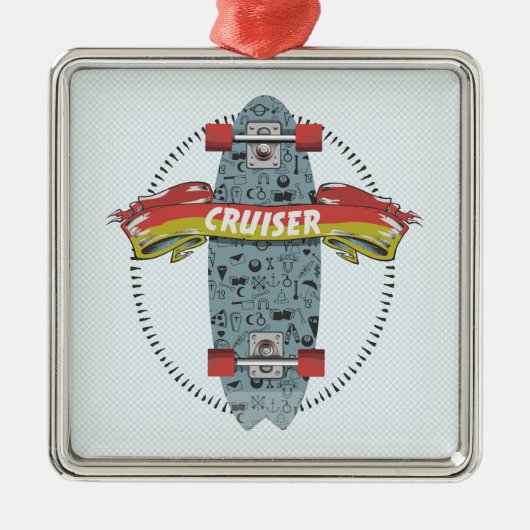Cruiser Skateboard sticker tattoo design Metalen Ornament (Voorkant)