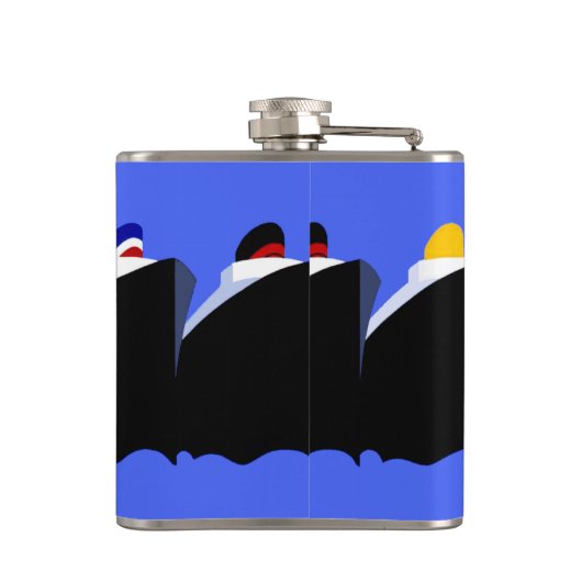  cruiseschepen Art Deco Poster Heupfles (Achterkant)