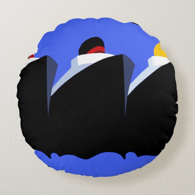  cruiseschepen Art Deco Poster Rond Kussen (Voorkant)