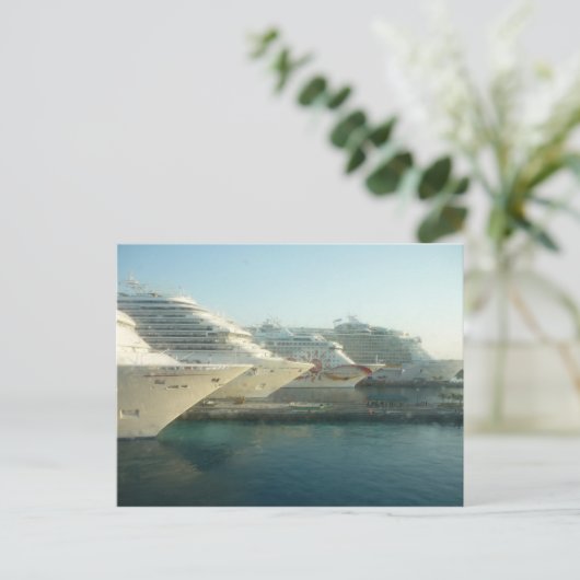 Cruiseschepen op zonsondergang briefkaart (Staand voorkant)