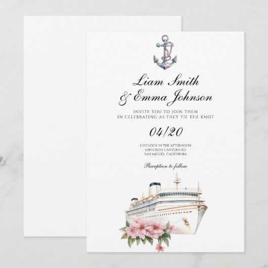 Cruiseschip anker bruiloft uitnodiging (Voorkant / Achterkant)