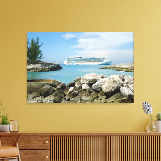 Cruiseschip bij CocoCay Canvas Afdruk (Insitu (Woonkamer))